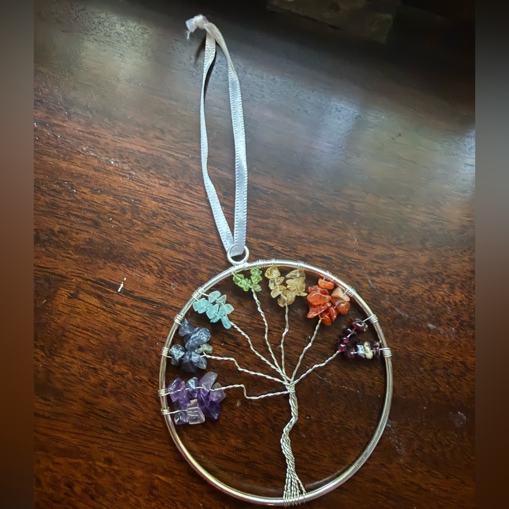 Rainbow stone and wire tree ornament